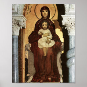 Póster Madonna sostiene al niño Jesús en el trono