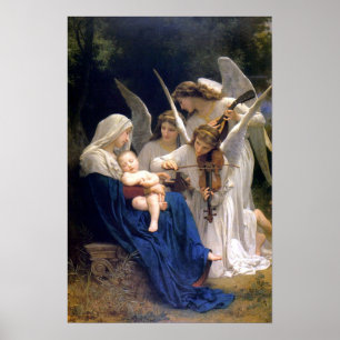Póster Madonna y el niño con ángeles poster