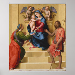 Póster Madonna y niño al frente de los santos Mary