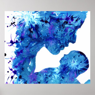 Póster Madonna y niño azules hermosa acuarela