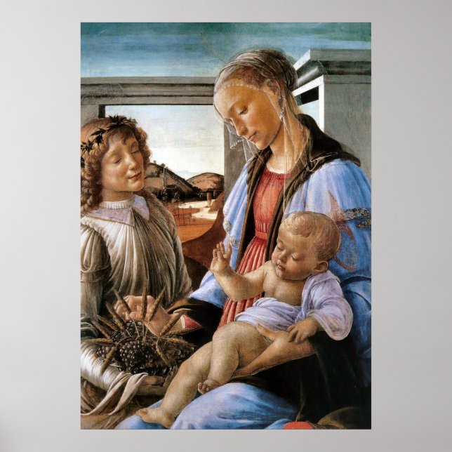 Póster Madonna y niño con ángel - Botticelli - c1470 (Frente)
