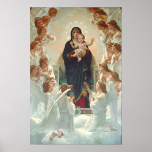 Póster Madonna y niño con ángeles