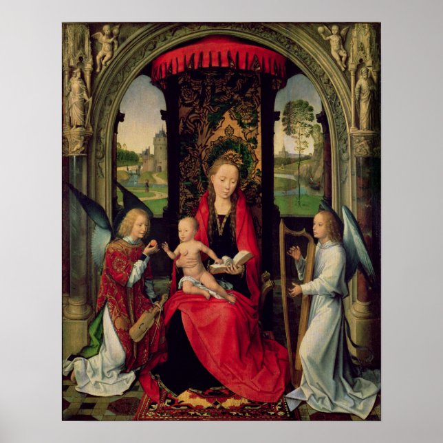 Póster Madonna y niño con dos ángeles (Frente)