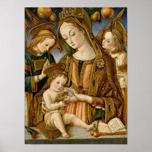 Póster Madonna y niño con dos ángeles