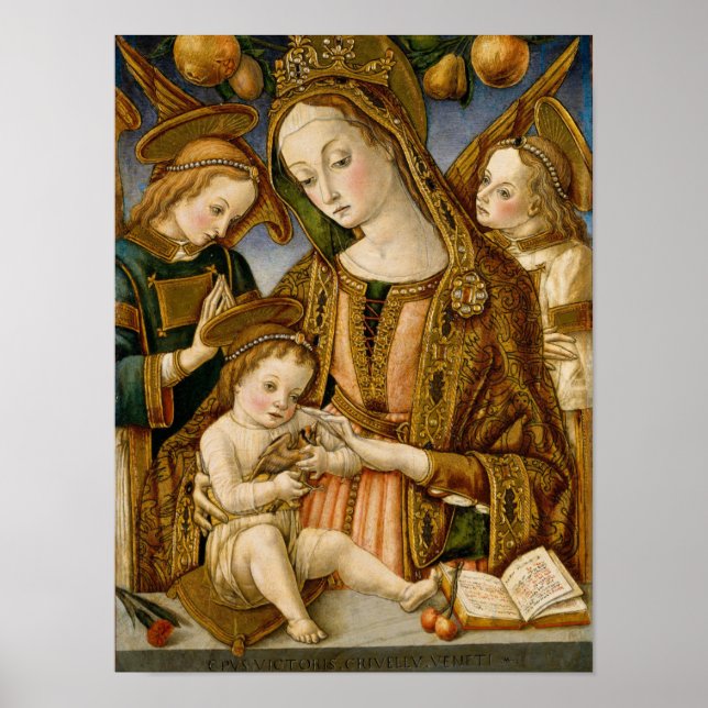 Póster Madonna y niño con dos ángeles (Frente)