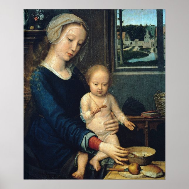 Póster Madonna y niño con sopa de leche - Gerard David (Frente)