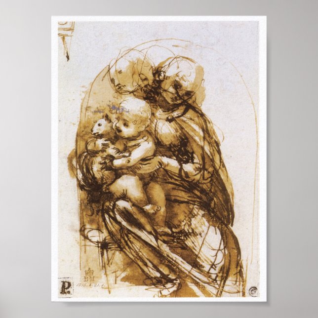 Póster Madonna y niño con un gato, Leonardo da Vinci (Frente)