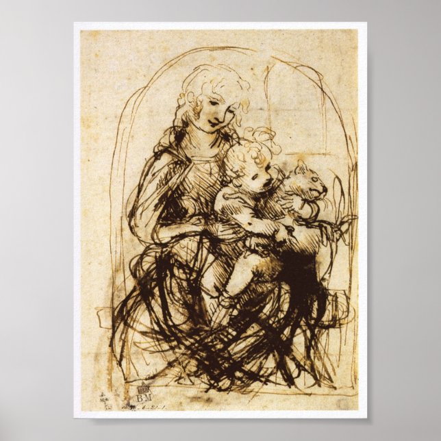Póster Madonna y niño con un gato, Leonardo da Vinci (Frente)