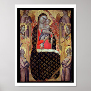 Póster Madonna y niño enthroned con seis ángeles (el