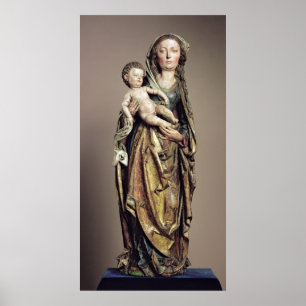 Póster Madonna y niño, escultura de madera
