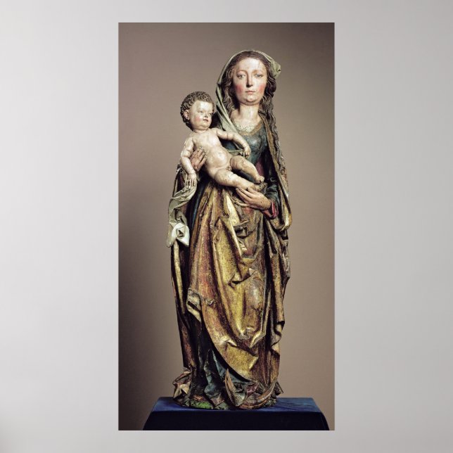 Póster Madonna y niño, escultura de madera (Frente)