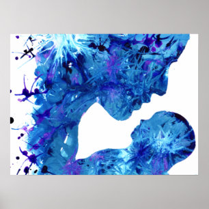 Póster Madonna y niño hermosa acuarela azul
