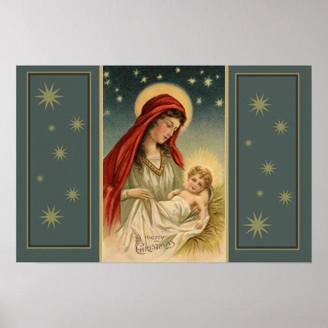 Póster Madre bendita sosteniendo al niño Jesús Navidades (Frente)