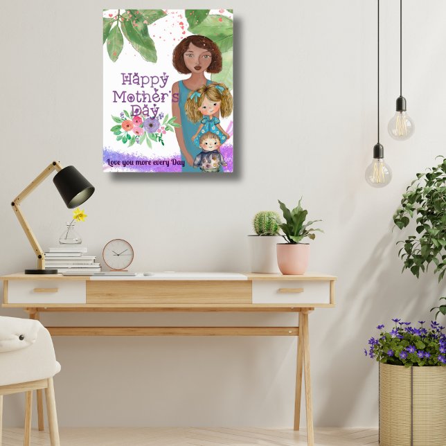 Póster Madre caprichosa con hijos | Día de la madre (Whimsical Mother with kids  Mother's Day Poster)