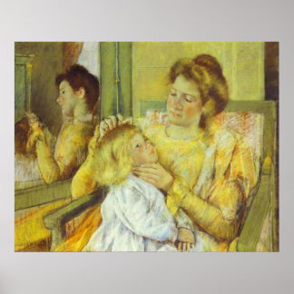 Póster Madre cubriendo el pelo de su hijo. 1901, Mary Cas