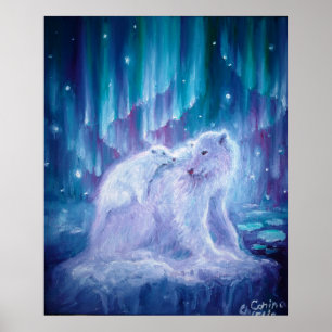 Póster Madre de oso polar y bebé