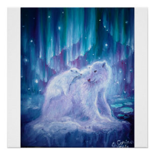 Póster Madre de oso polar y bebé