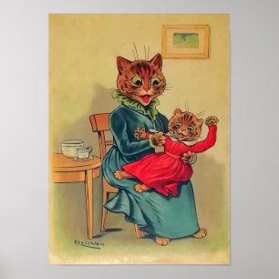Póster Madre e hija gatos, Louis Wain