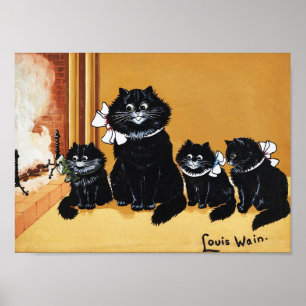 Póster Madre e hijo gato negro, Louis Wain
