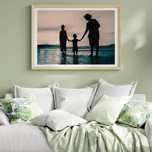 Póster Madre E Hijos En La Poster De Foto De La Playa