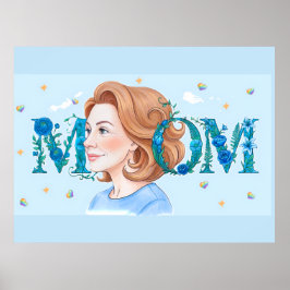 Póster Madre Floral Azul