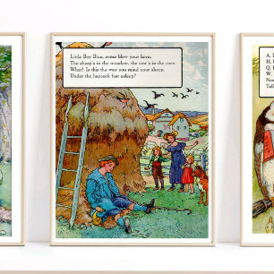 Póster Madre Gosa Rhyme Niño Niñera Azul