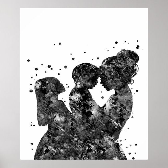 Póster Madre hija hijo Regalo,Familia Idea de regalo de c (Frente)