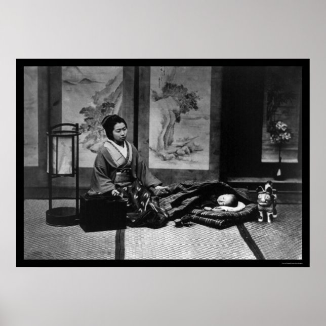 Póster Madre japonesa con su bebé durmiendo 1909 (Frente)