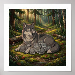 Póster Madre Loba Y Cachorros