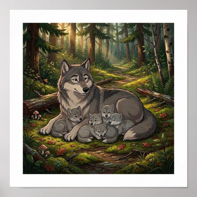 Póster Madre Loba Y Cachorros   (Frente)