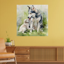 Madre madre siberiana Husky perro pintando fondo