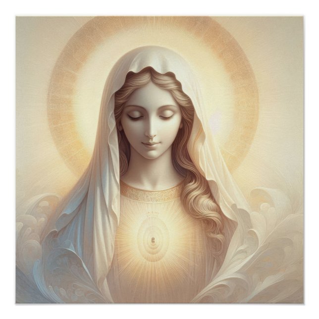 Póster Madre María En Tonos Blancos Suaves (Anverso)