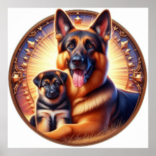 Póster Madre pastora y pastora alemana 02X