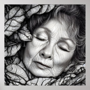 Póster Madre Tierra Dormida Entre Las Hojas