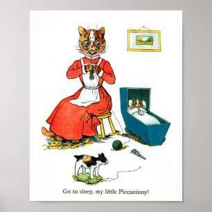 Póster Madre y gato bebé, Louis Wain