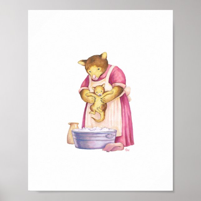 Póster Madre y niño canguro de árbol 8 x 10 Imprimir (Frente)