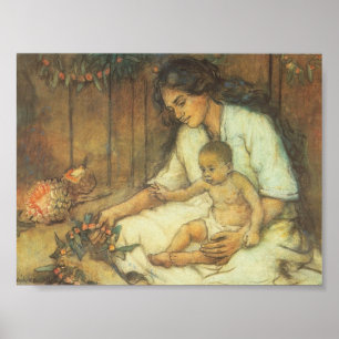 Póster Madre y niño hawaianos - Charles W. Bartlett