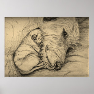 Póster Madre y perrito del Wolfhound irlandés