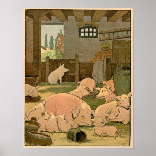 Póster Madres cerdas y lechones bebés en la granja
