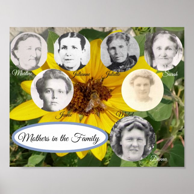 Póster Madres en familia foto girasol y abeja (Frente)