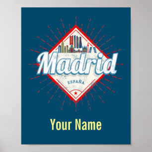 Póster Madrid Capital España Retro Skyline Vintage
