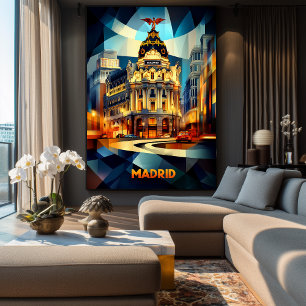 Póster Madrid Cubist Elegance, moderno paisaje geométrico