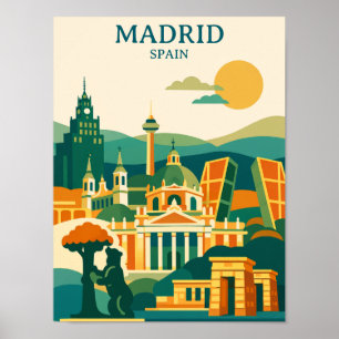 Póster Madrid España Ciudad Silueta - Ciudad Retro Minima