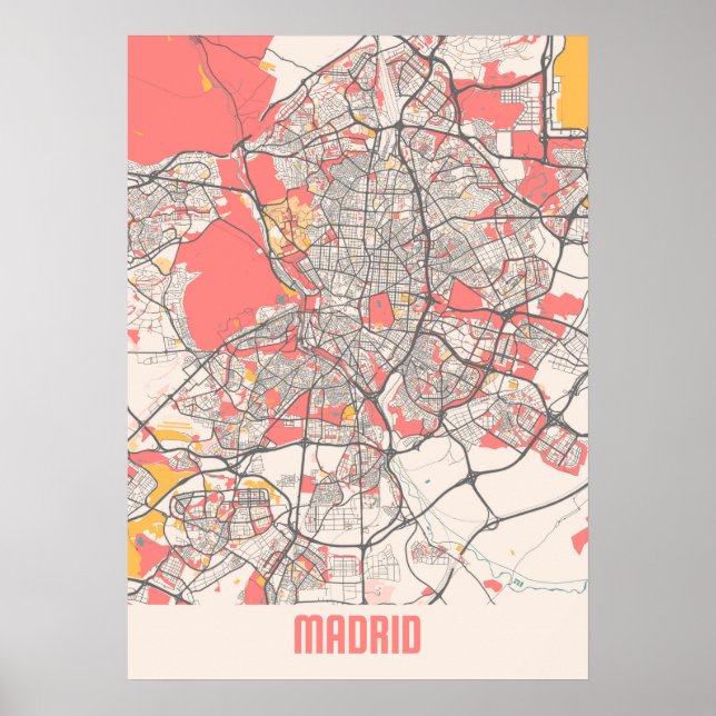 Póster Madrid - España Mapa de la ciudad de Chalk (Frente)