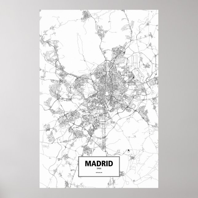 Póster Madrid, España (negro sobre blanco) (Frente)