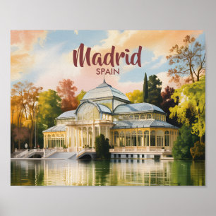 Póster Madrid España Palacio de Cristal Acuarela Viaje