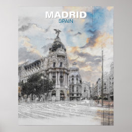 Póster Madrid España Pared Art - Viaje de ciudad de vinta