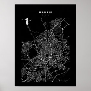 Póster Madrid - España Poster de Mapa de Ciudad Oscura