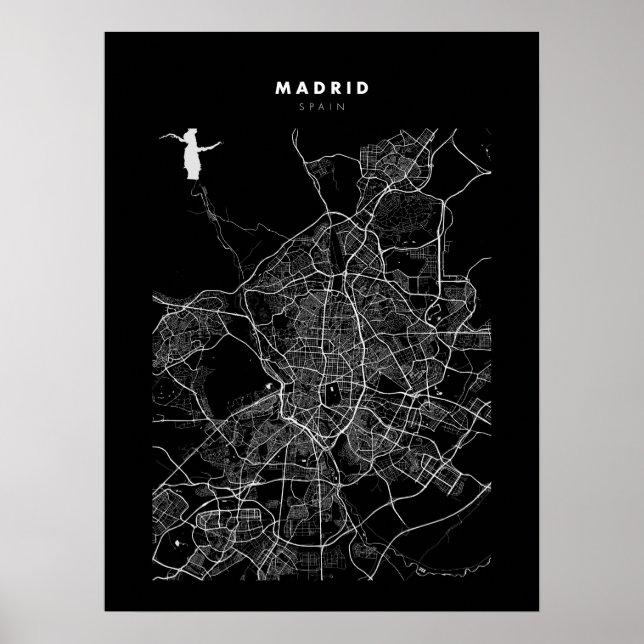 Póster Madrid - España Poster de Mapa de Ciudad Oscura (Frente)