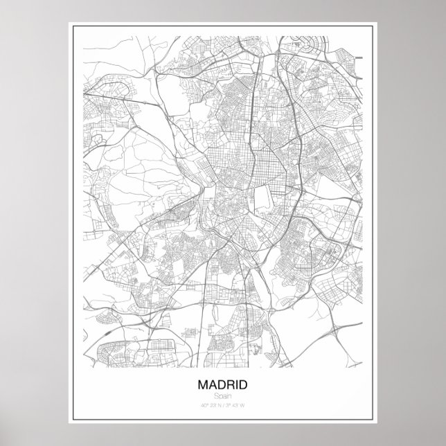 Póster Madrid, España, Poster de Mapa Minimalista (Frente)